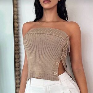 Stylish Tan Knit Tube Top